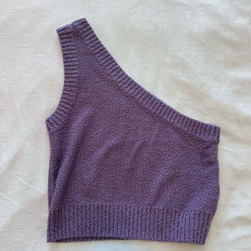 Madewell Lilac One-Shoulder Knit Crop Top